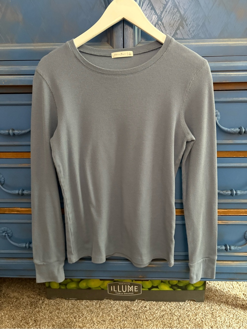 Blueish Gray Ribbed Thermal Winter Long-Sleeve Shirt